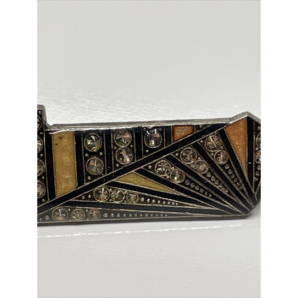 Vtg PIERRE BEX? Style JEWELRY ART DECO Ocean Liner ENAMEL BROOCH Pin Rhinestones - Picture 11 of 11